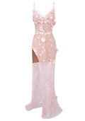 Floral Crystal Corset Maxi Dress Pink