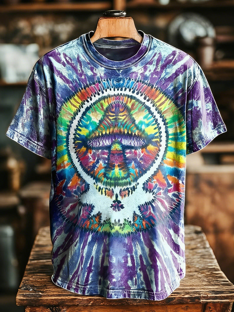Hippie Mushroom Tie-dye Art Print Casual Loose Short Sleeve T-shirt