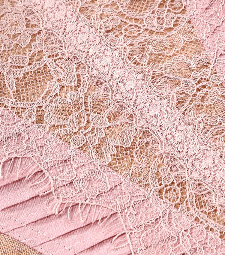 Strapless Lace Corset Draped Dress Pink