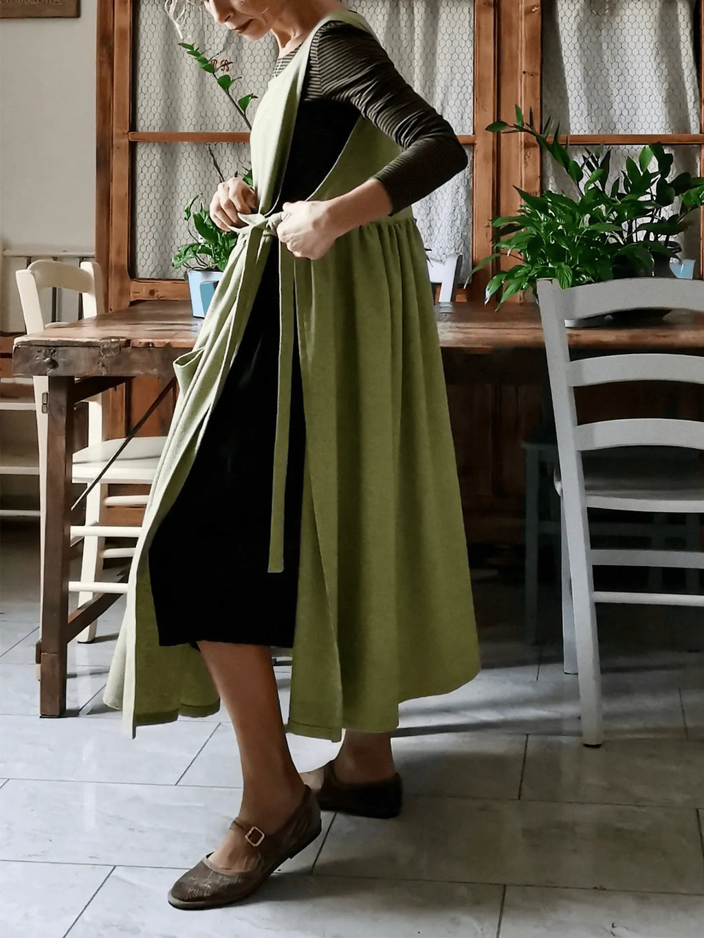 Green and Hazelnut Cotton Apron