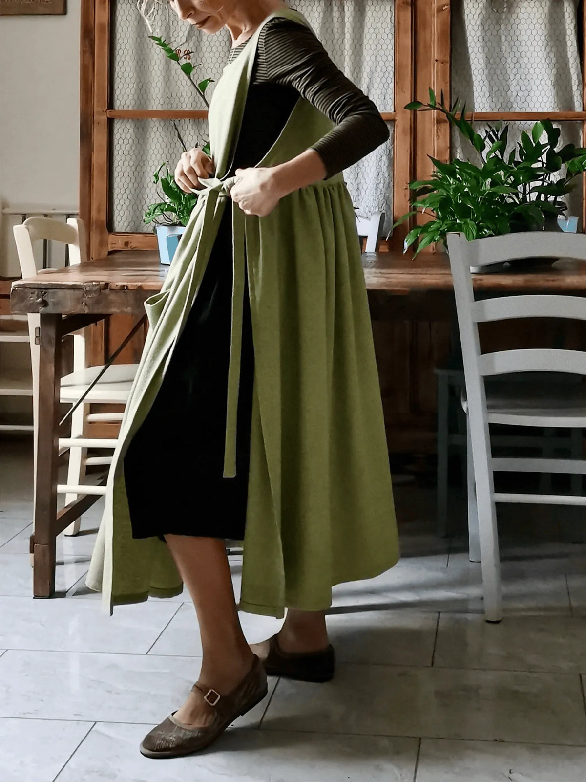 Green and Hazelnut Cotton Apron
