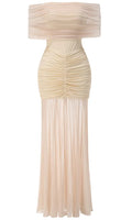Bardot Ruched Maxi Dress Ivory