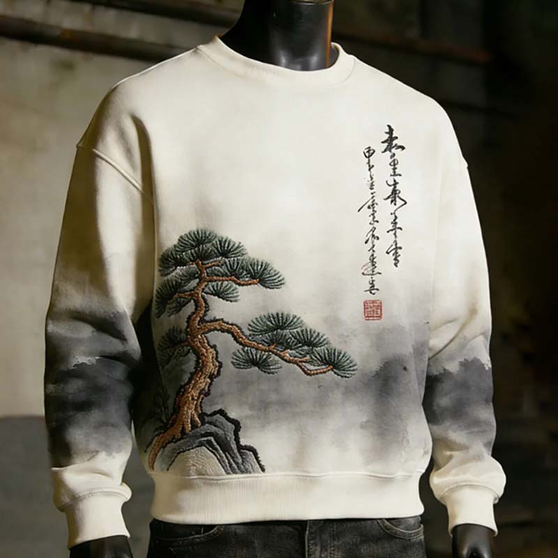 Retro Pine Tree Ink Painting Art Casual Sweatshirt