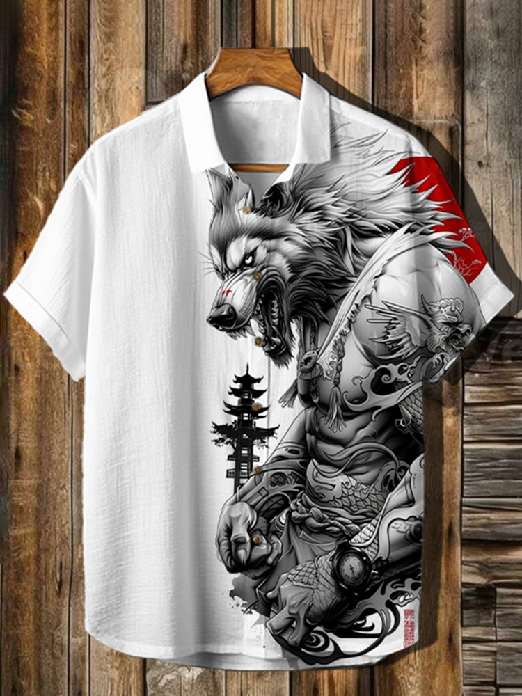 Men's Retro Werewolf Print Casual Shirt