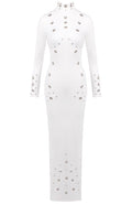Long Sleeve Studded Maxi Dress White
