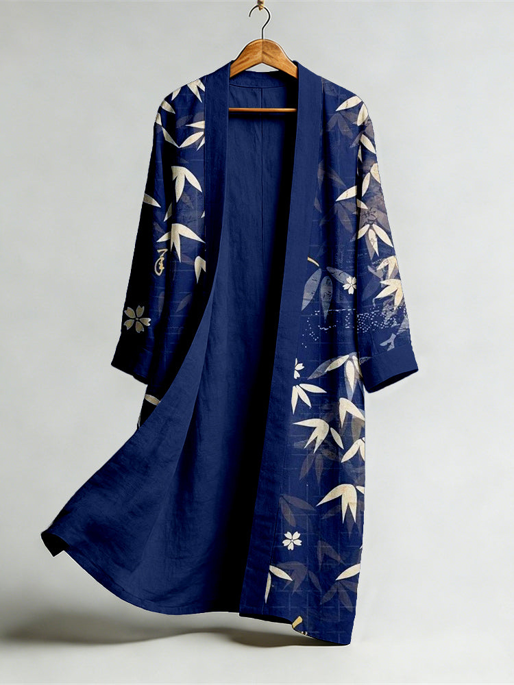 Vintage Japanese Bamboo Art Flowy Linen Long Kimono