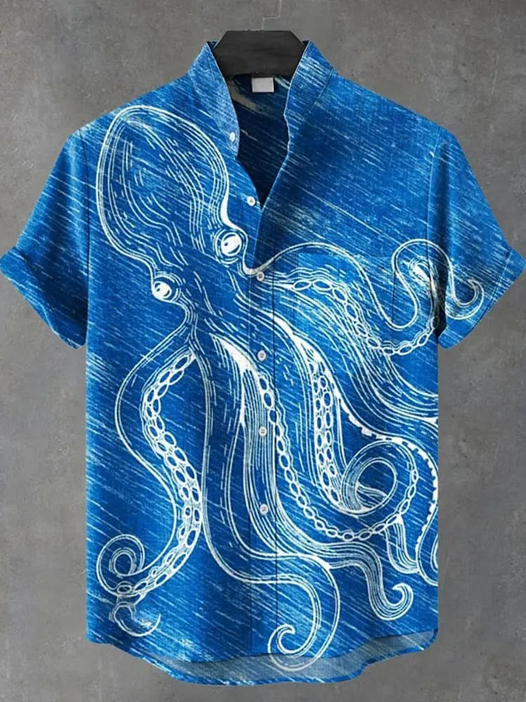 Octopus Retro Art Print Casual Shirt