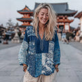 Women's Japanese Style Floral Wave Patchwork Pattern Cozy Top