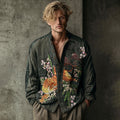 Men's Ukiyo Tiger Cherry Blossom Print Japanese Art Cotton-linen Shirt