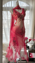 Pink Gorgeous Elegant Romantic Exquisite Beaded Blooming Long Chiffon Ball Gown Evening Dress Birthday/Wedding Guest Party Dress