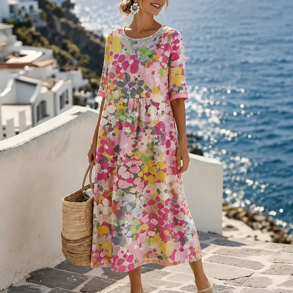 Marivella – Floral Loose Midi Dress with Hidden Pockets