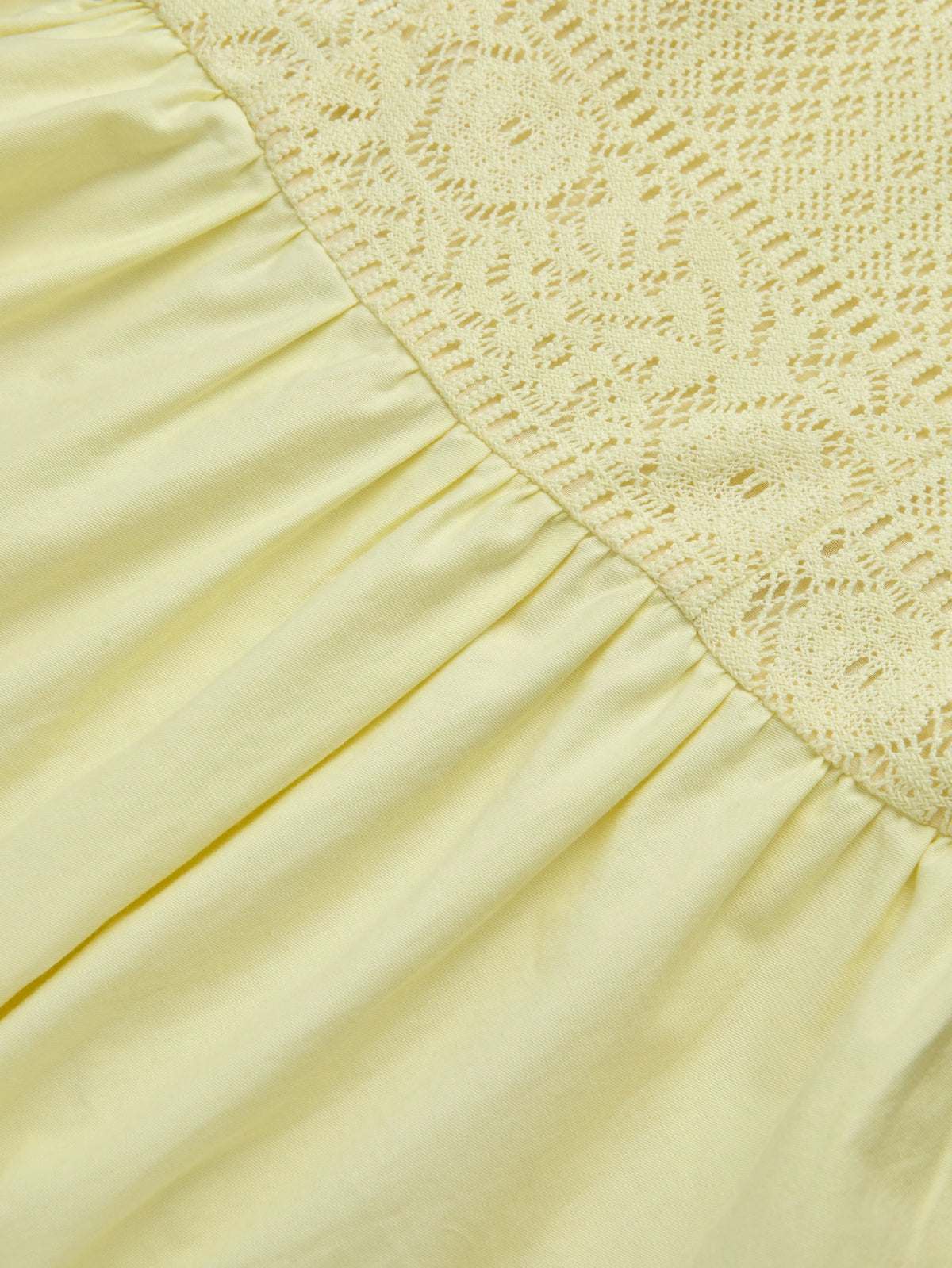 Midi Cotton Dress, Sleeveless, Round Neck, Plain, Lace, French Vintage, Light Yellow