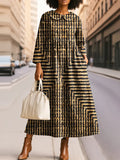 Women's Retro Abstract Striped Art Print Silhouette Peter Pan Collar Maxi Dress