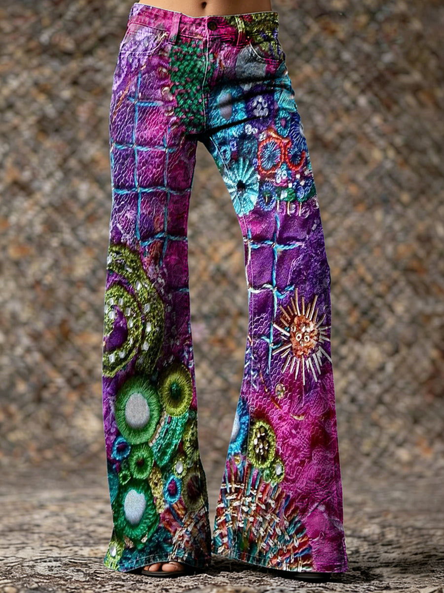 Women's Colorful Art Print Casual Washed Pants
