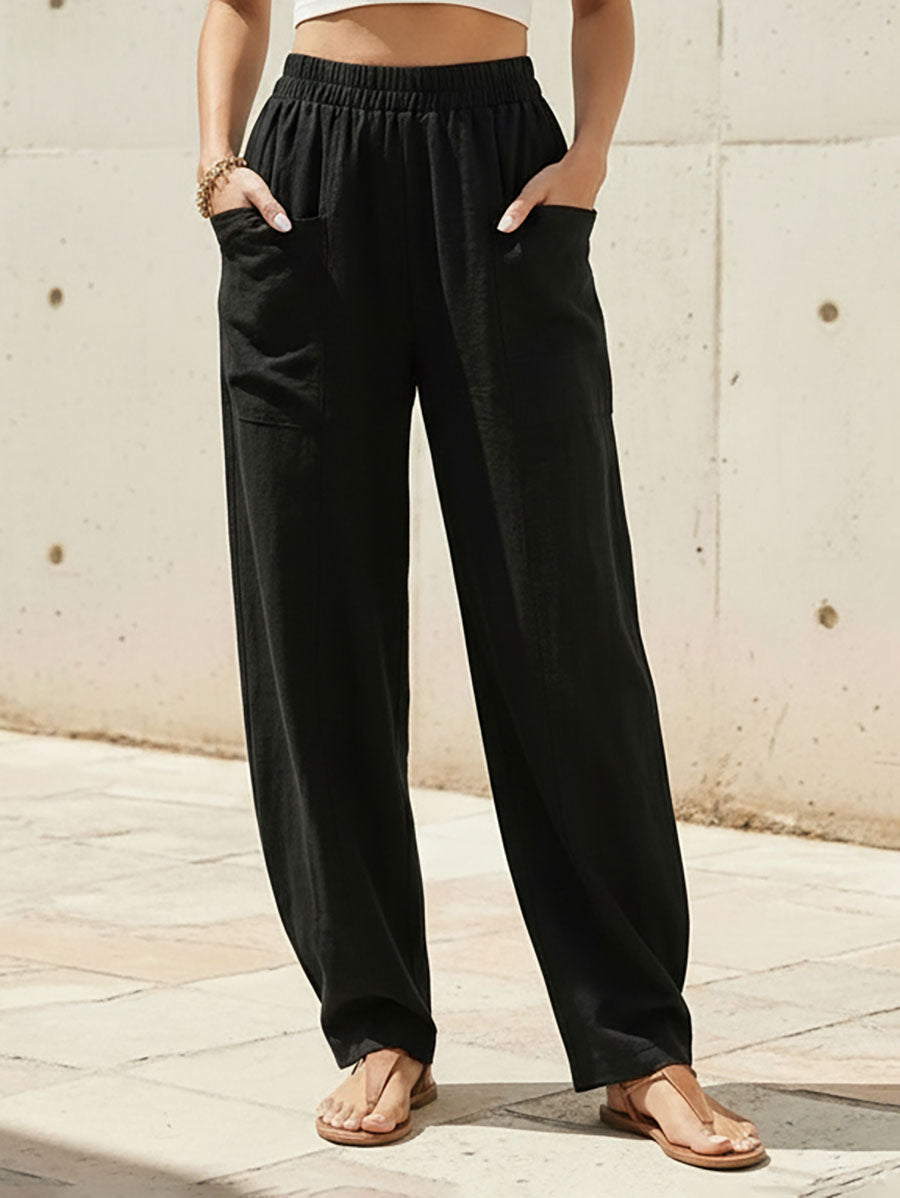 Loose Plus Size Elasticity Pockets Solid Color Pants