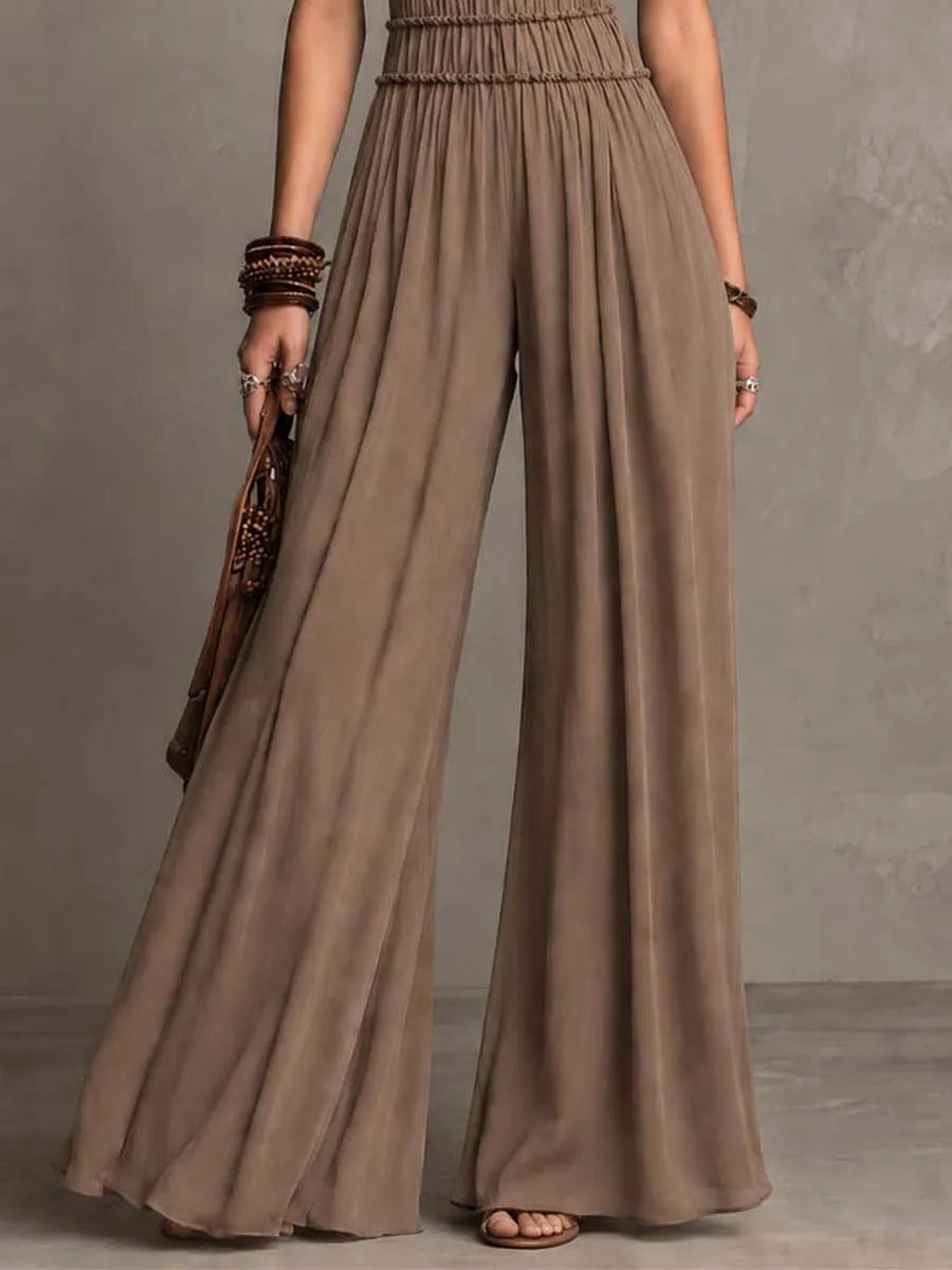 Mocha Brown Chiffon & Lace Flutter Sleeve Wide-Leg Jumpsuit