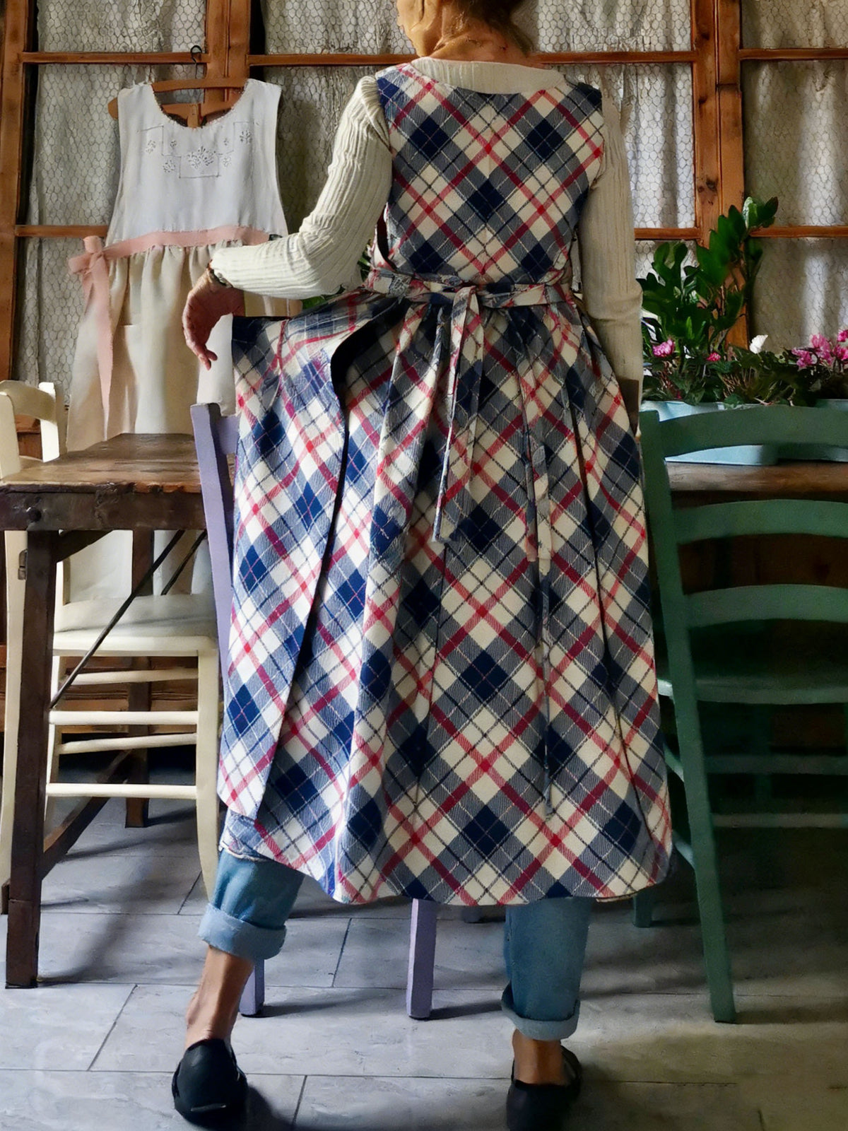 Classic Navy & Red Argyle Plaid Apron