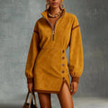 Yellow Turtleneck Button-down Mini Dress