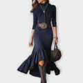 Western Ruffle-Hem Button Midi Dress