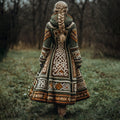 Women's Vintage Celtic Knot Rune Contrast Knit Hooded Coat