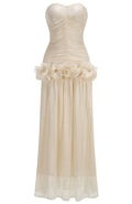 Strapless Draped Ruffle Maxi Dress Ivory