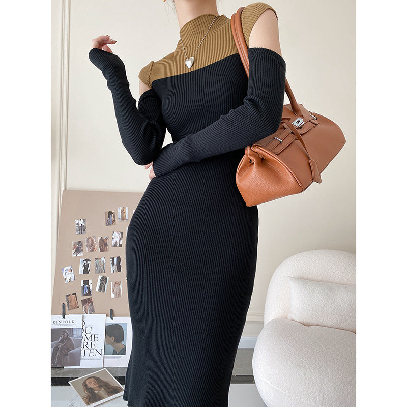Hollow Half High Neck Knitted Dress