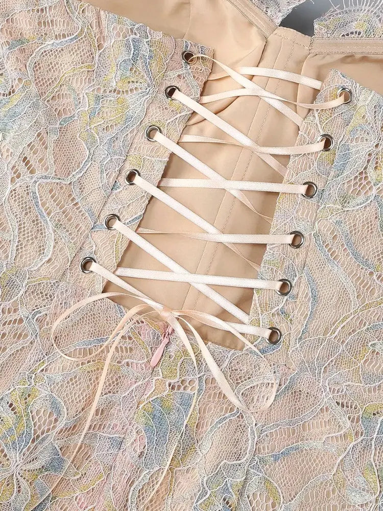 Strapless Corset Lace Maxi Dress Nude