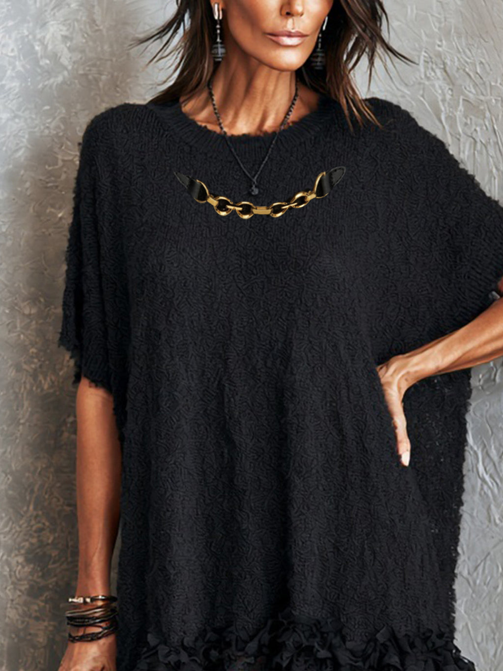 Black Oversized Lace Hem Mini Dress