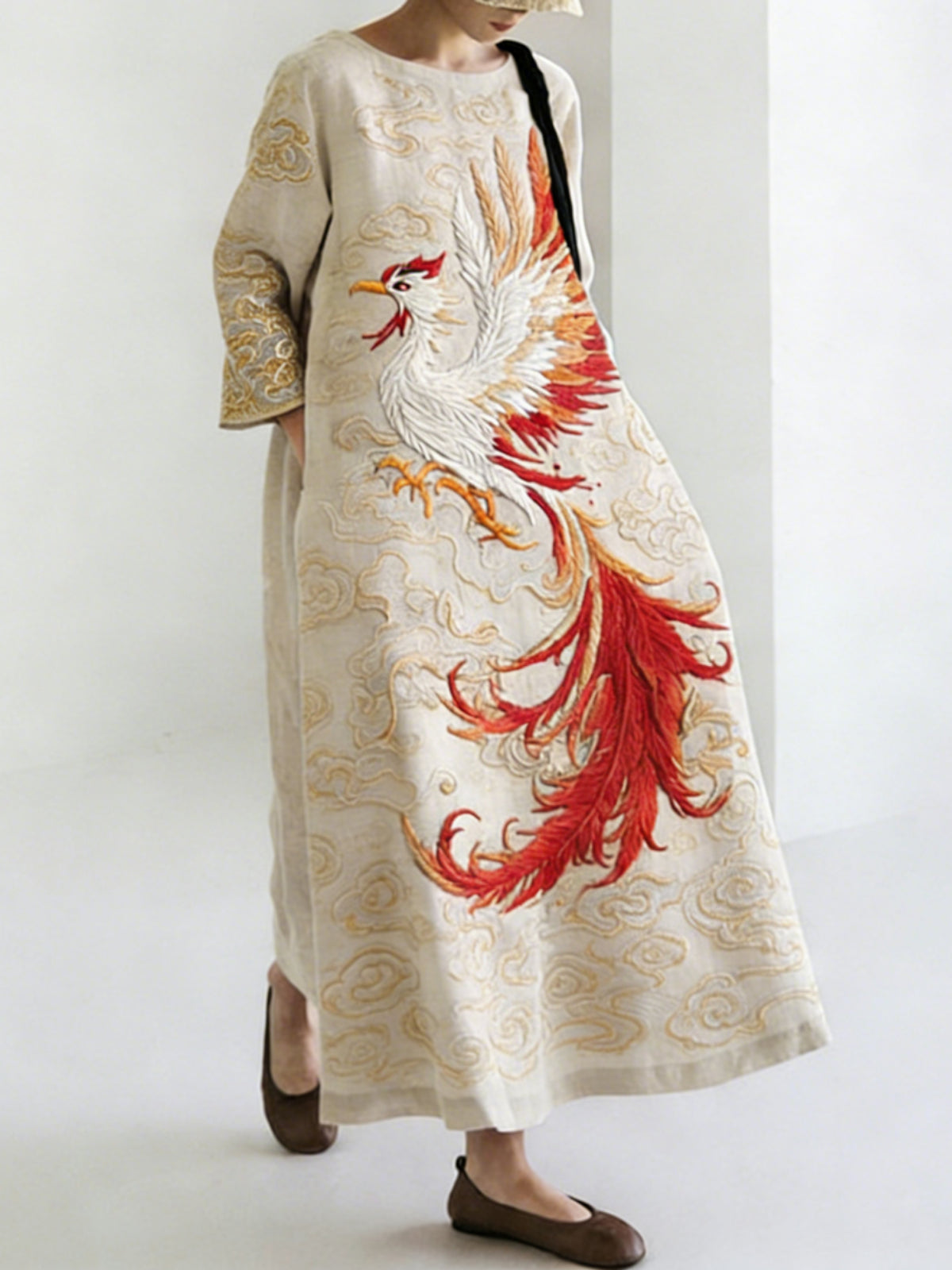 Japanese Art Linen Maxi Dress