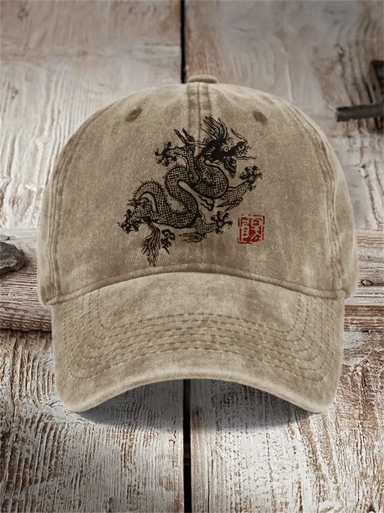 Ancient Dragon Japanese Lino Art Washed Cap