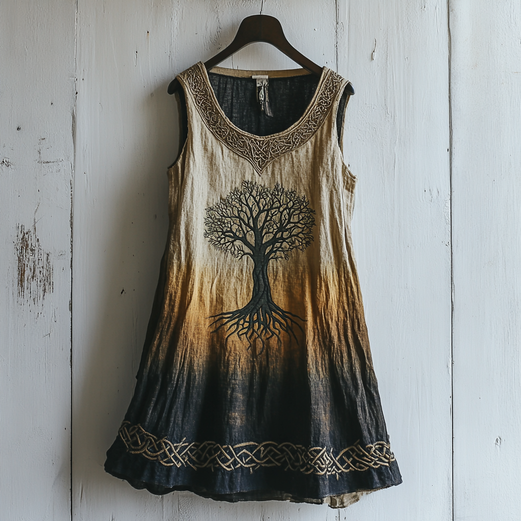 Women's Viking Tree Of Life Celtic Gradient Art Linen Sleeveless Top