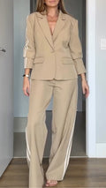 Khaki Striped Blazer Pants Set