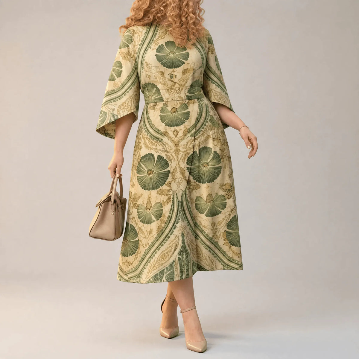 Serenza – Women's Vintage Tapestry Plus-Size Midi Dress
