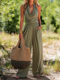 Boho Chic Olive Draped Wide Leg Jumpsuit