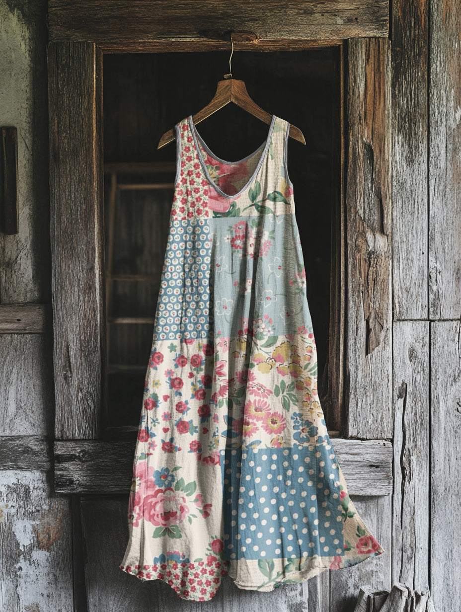 Women's Vintage Bohemian Floral Patch Dress 345f