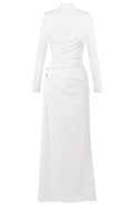 Long Sleeves Draped Detail Maxi Dress White