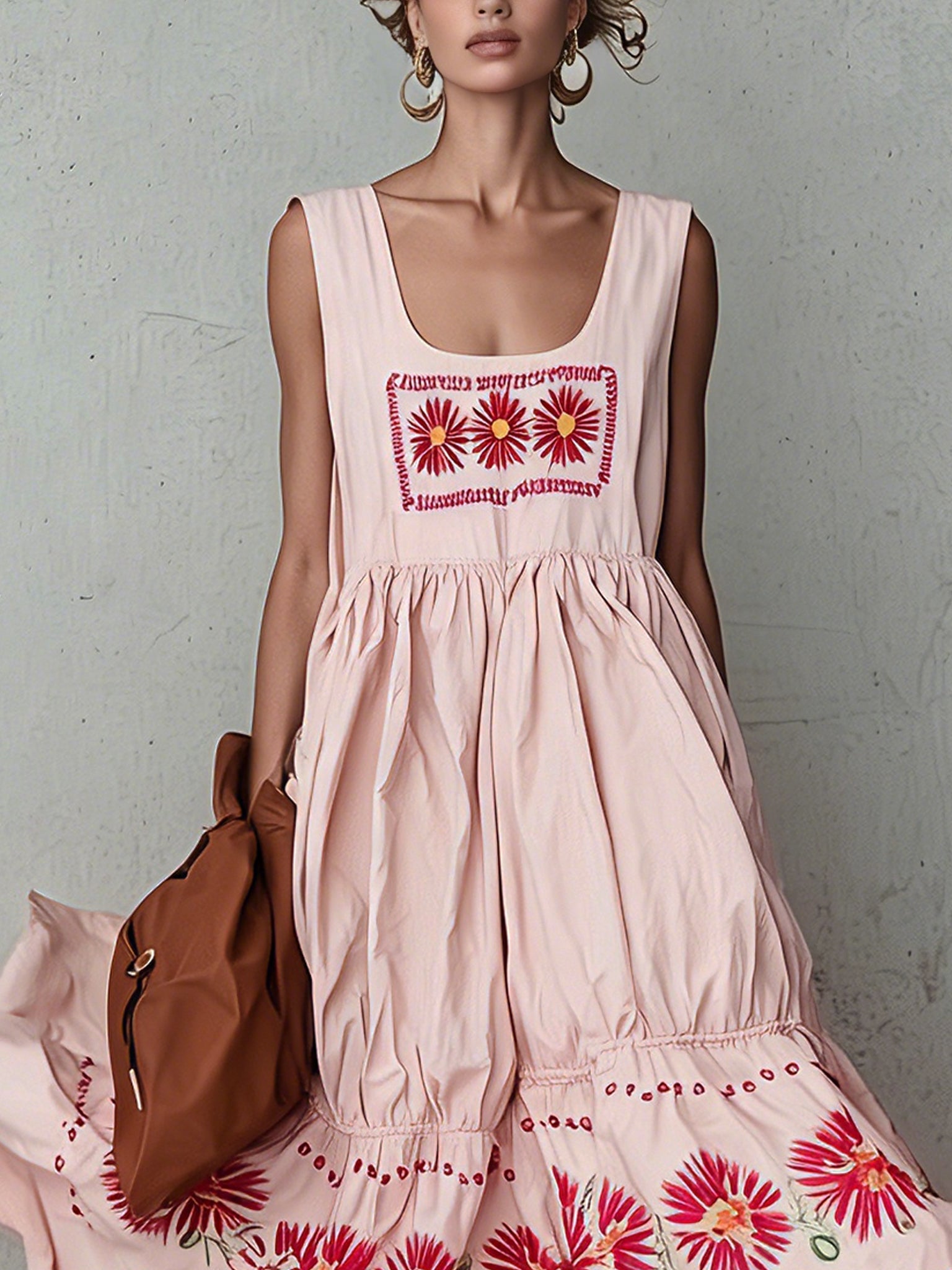 Pink Floral Print Sleeveless Maxi Dress