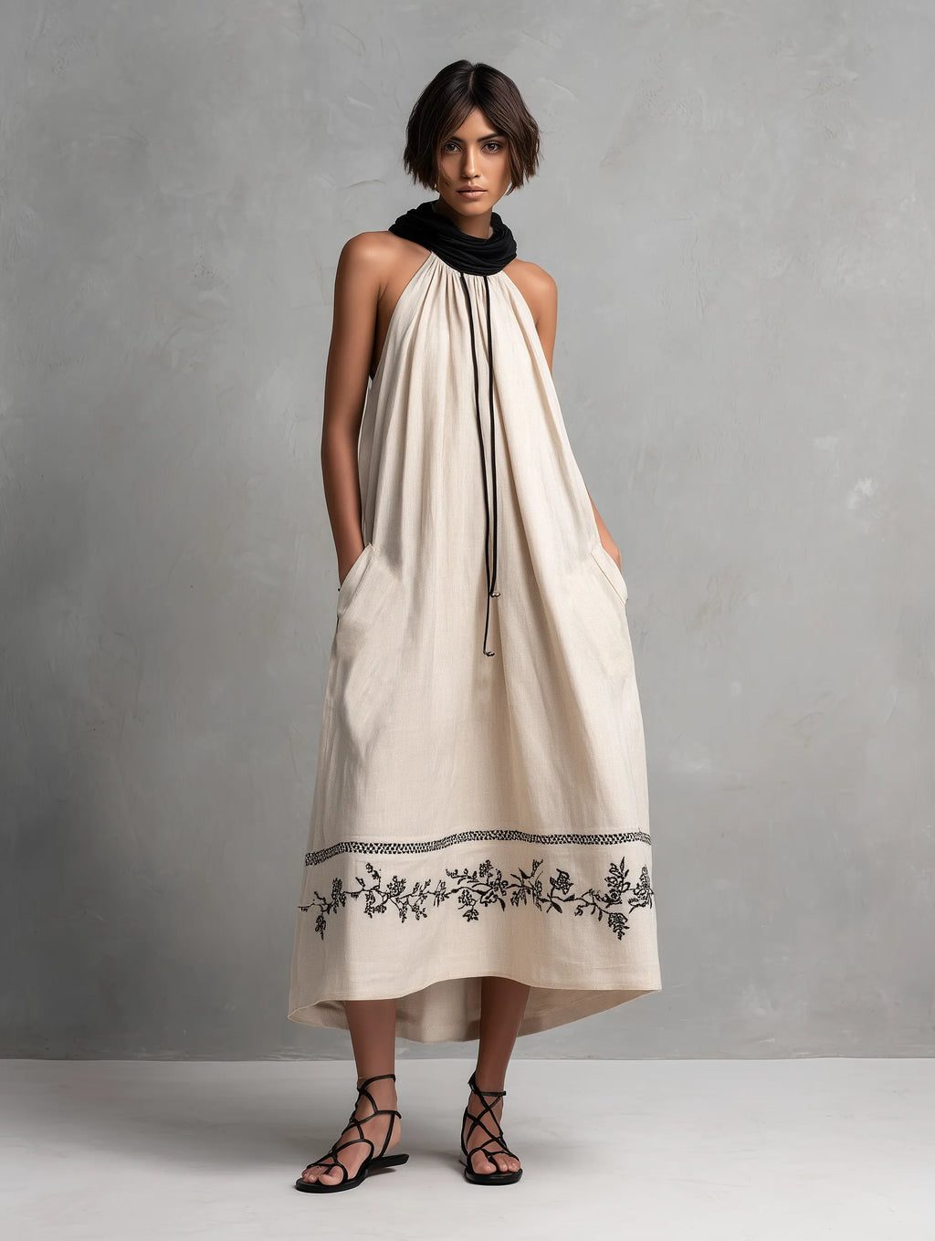 Women's Minimalist Color-Block Sleeveless Maxi Dress With Embroidered Hem MDZ3053F9WY