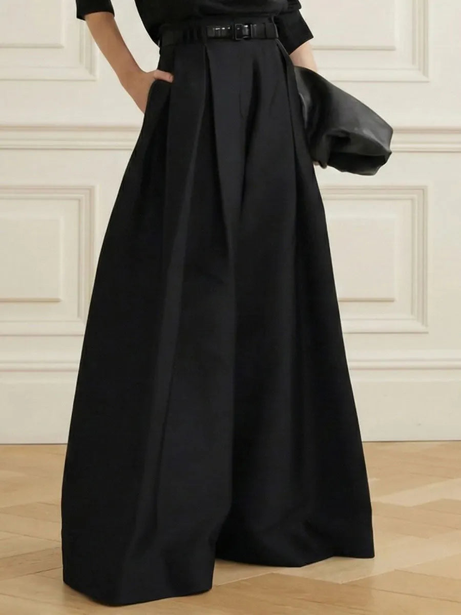 High Waisted Loose Pleated Solid Color Pants