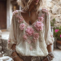 Women's Vintage Floral Embroidered Long-sleeved Top