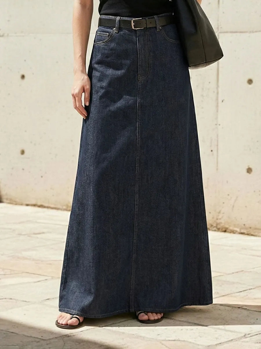 Loose No Belt Pockets Solid Color Skirts Bottoms