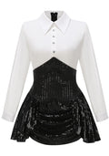 Long Sleeve Sequin Two Piece Dress Black White