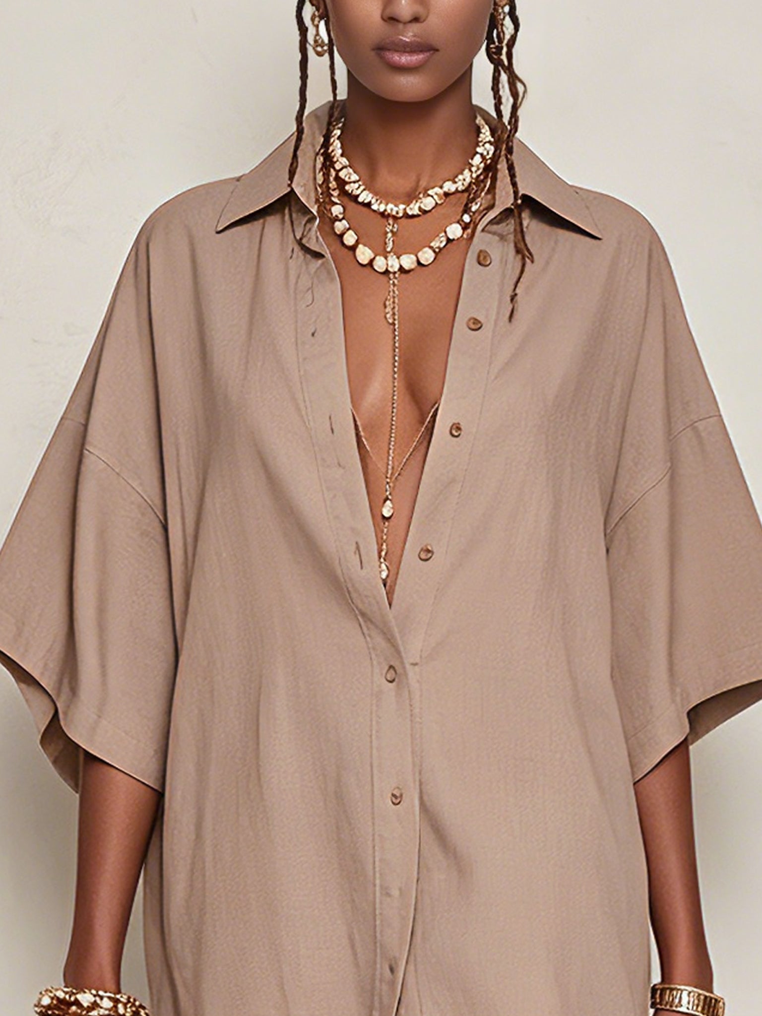 Oat Oversized Cotton Eyelet Mini Dress