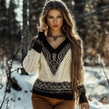 Women's Viking Style Celtic Knot V Neck Knitted Sweater