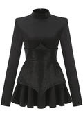 Long Sleeve Sparkly Corset A Line Dress Black