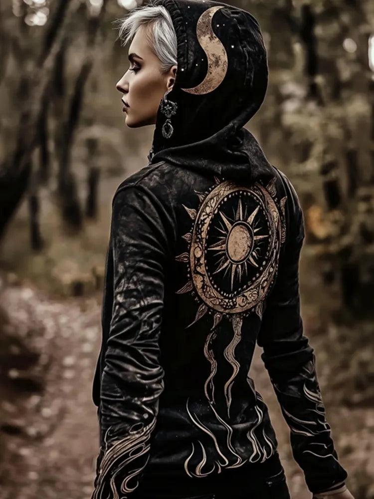 Vintage Tribal Crescent Print Women's Hoodie