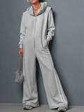 Women's Casual Stretch Knit Long-Sleeve Zip-Front Hooded Wide-Leg Jumpsuit MDZ0922G7WY