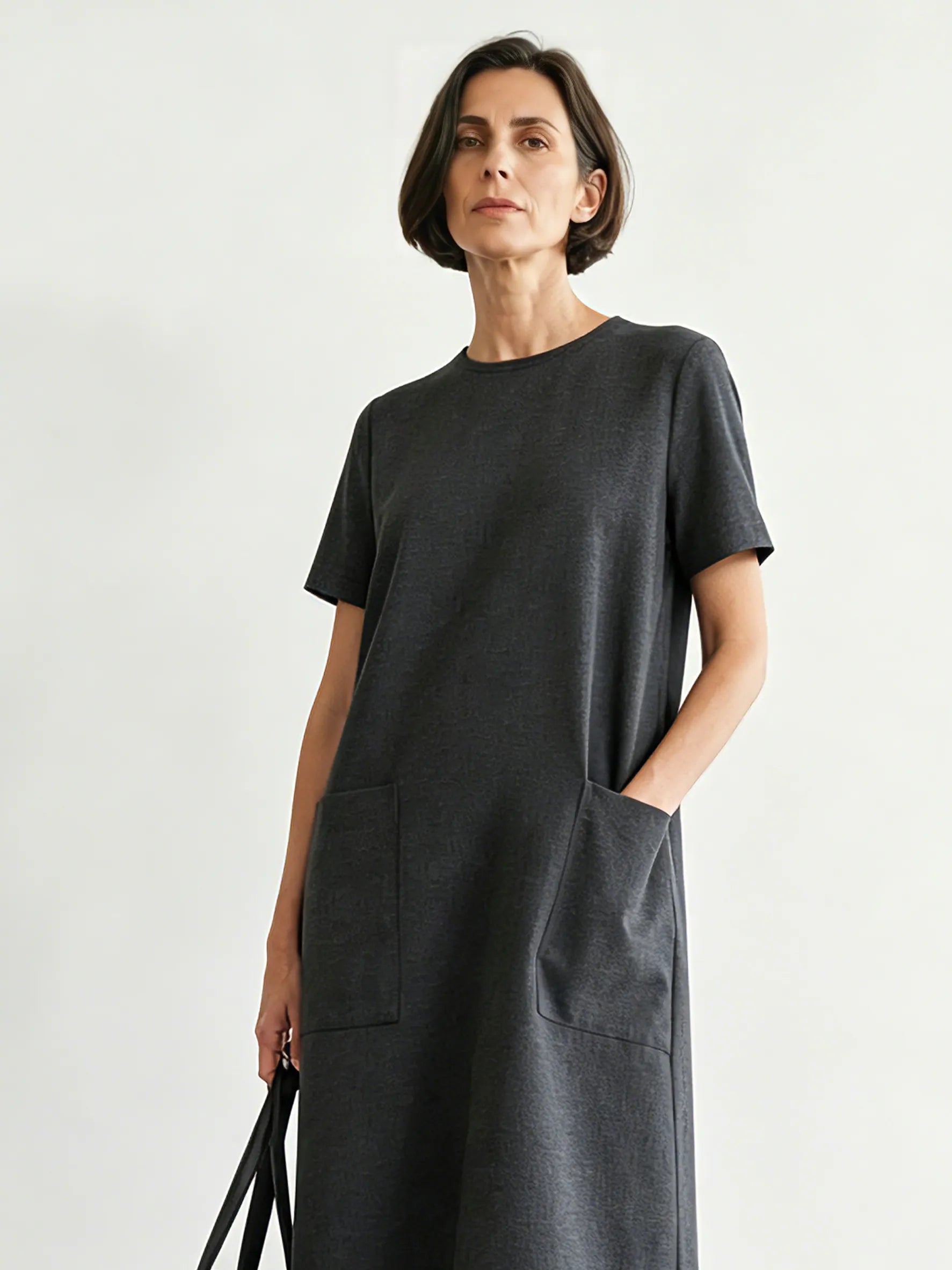 Women's Minimalist Color-Block Striped Short-Sleeve Maxi Dress MDZ3052F9WY