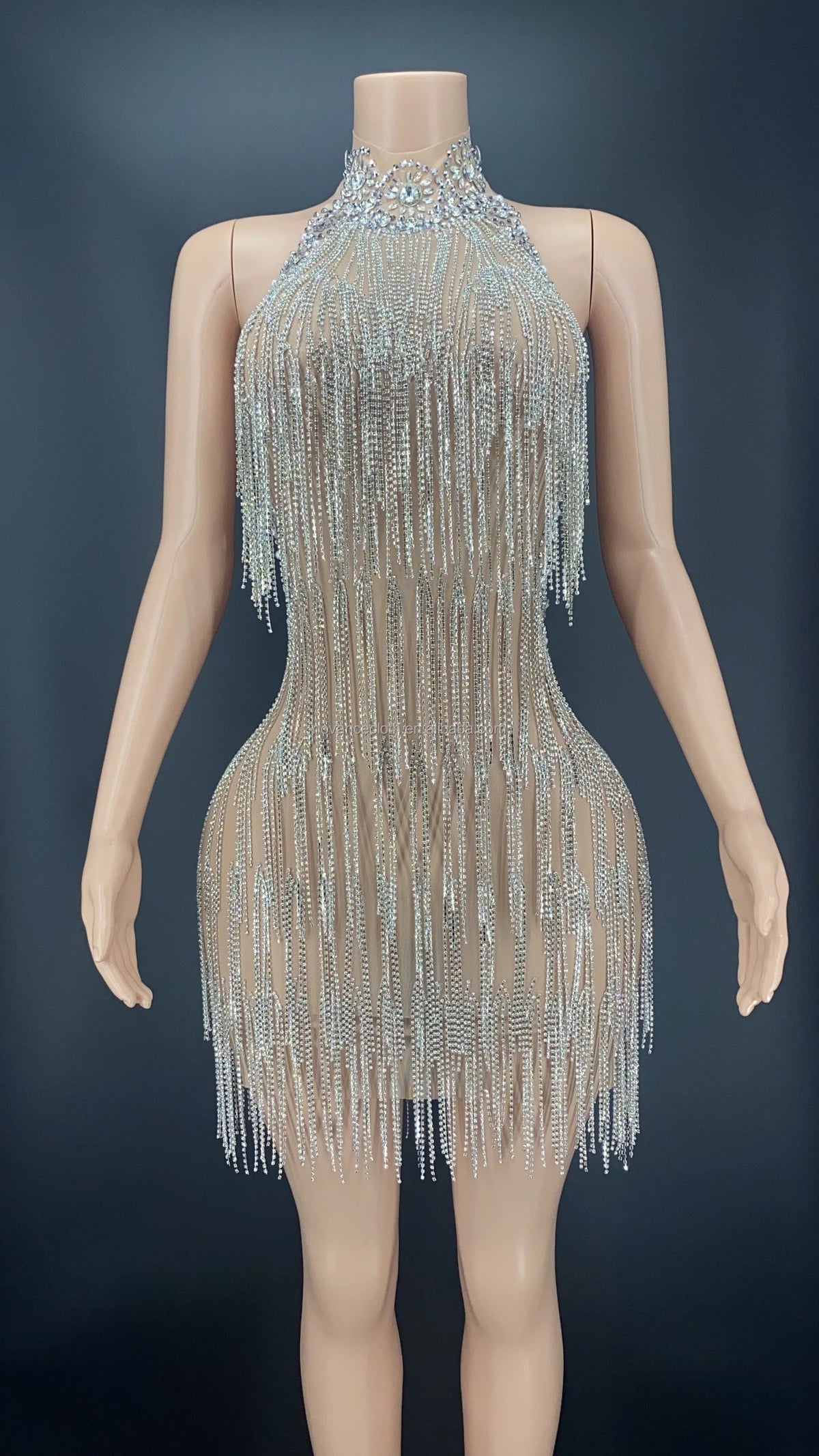 Trend4us Handmade Halter Backless Rhinestone Tassel Dance Dress