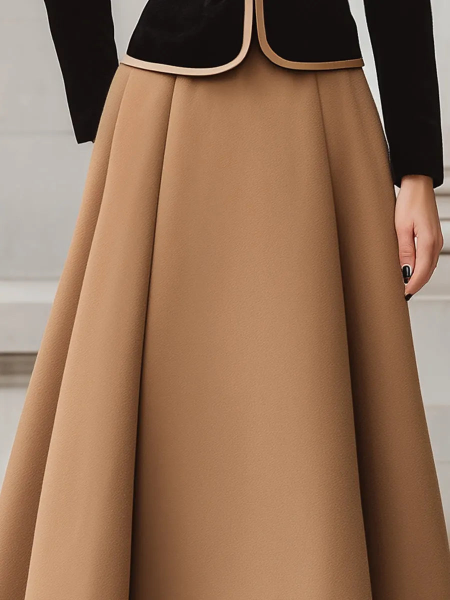 Elegant High-Waist A-Line Midi Skirt